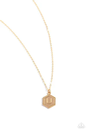 Emblematic Elegance - Gold - U - Initial Pendant Paparazzi Short Necklace
