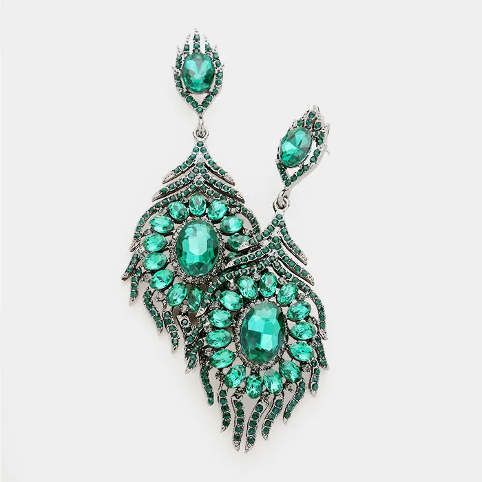 Emerald Crystal and Rhinestone Chandelier Earrings | Pageant Earrings | 416966