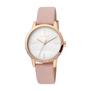 Esprit Ladies IP RG Stainless Steel Watch Stones on Bezel Silver Color Dial & Pink Strap