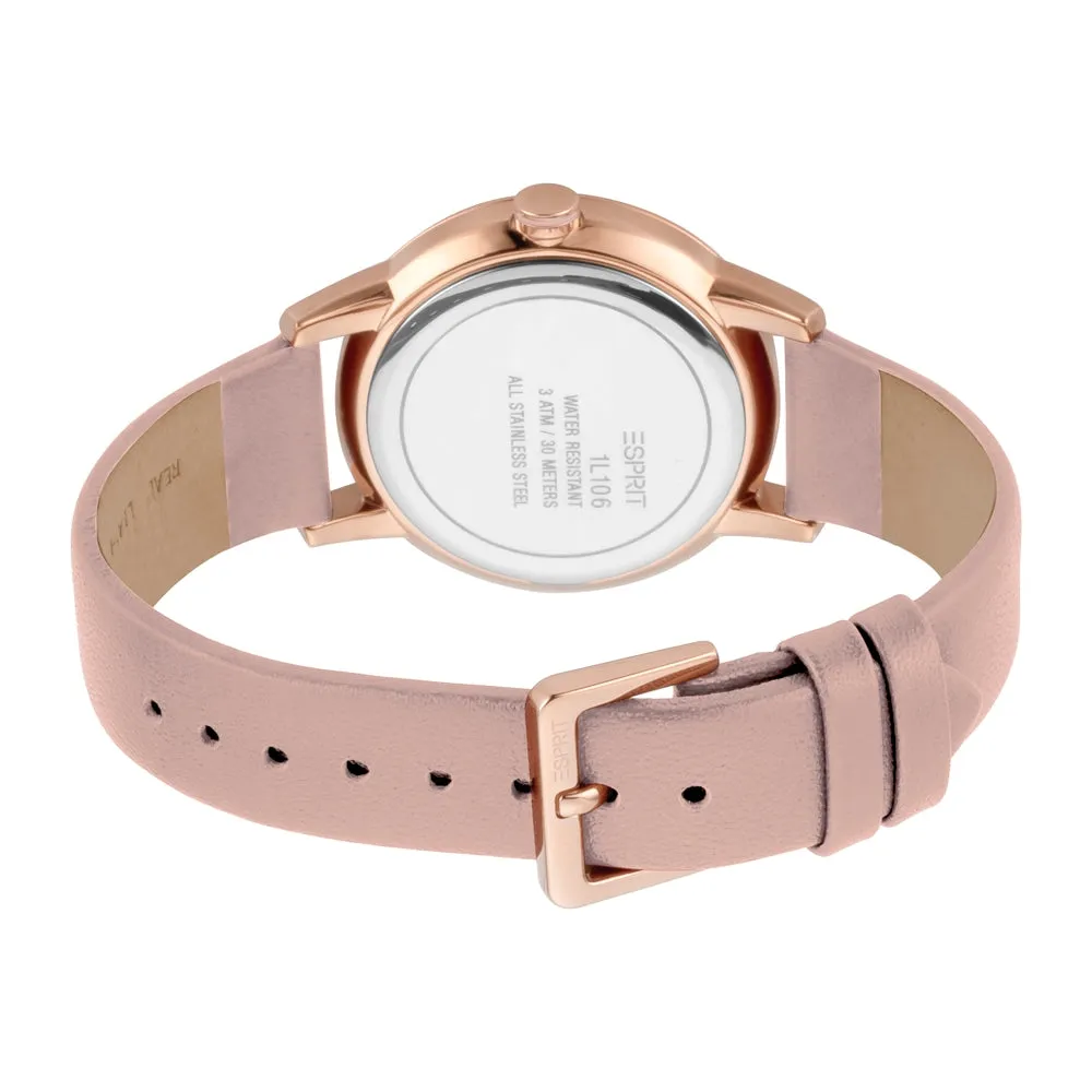 Esprit Ladies IP RG Stainless Steel Watch Stones on Bezel Silver Color Dial & Pink Strap