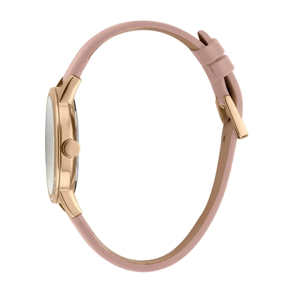 Esprit Ladies IP RG Stainless Steel Watch Stones on Bezel Silver Color Dial & Pink Strap