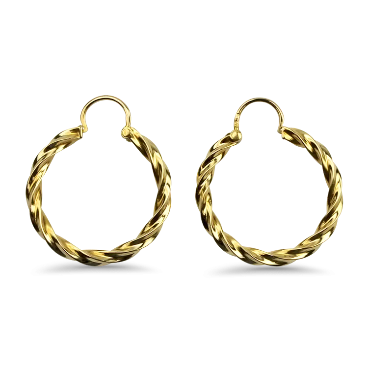 Estate 18k Yellow Gold Twisted Hoop Earrings
