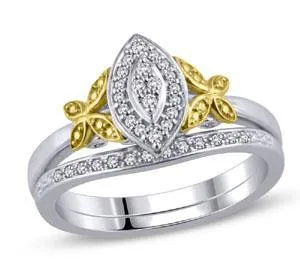EternalDia 1/10 Ct Marquise Diamond Frame Butterfly Collar Bridal Set in 10K White Gold