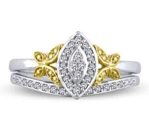 EternalDia 1/10 Ct Marquise Diamond Frame Butterfly Collar Bridal Set in 10K White Gold