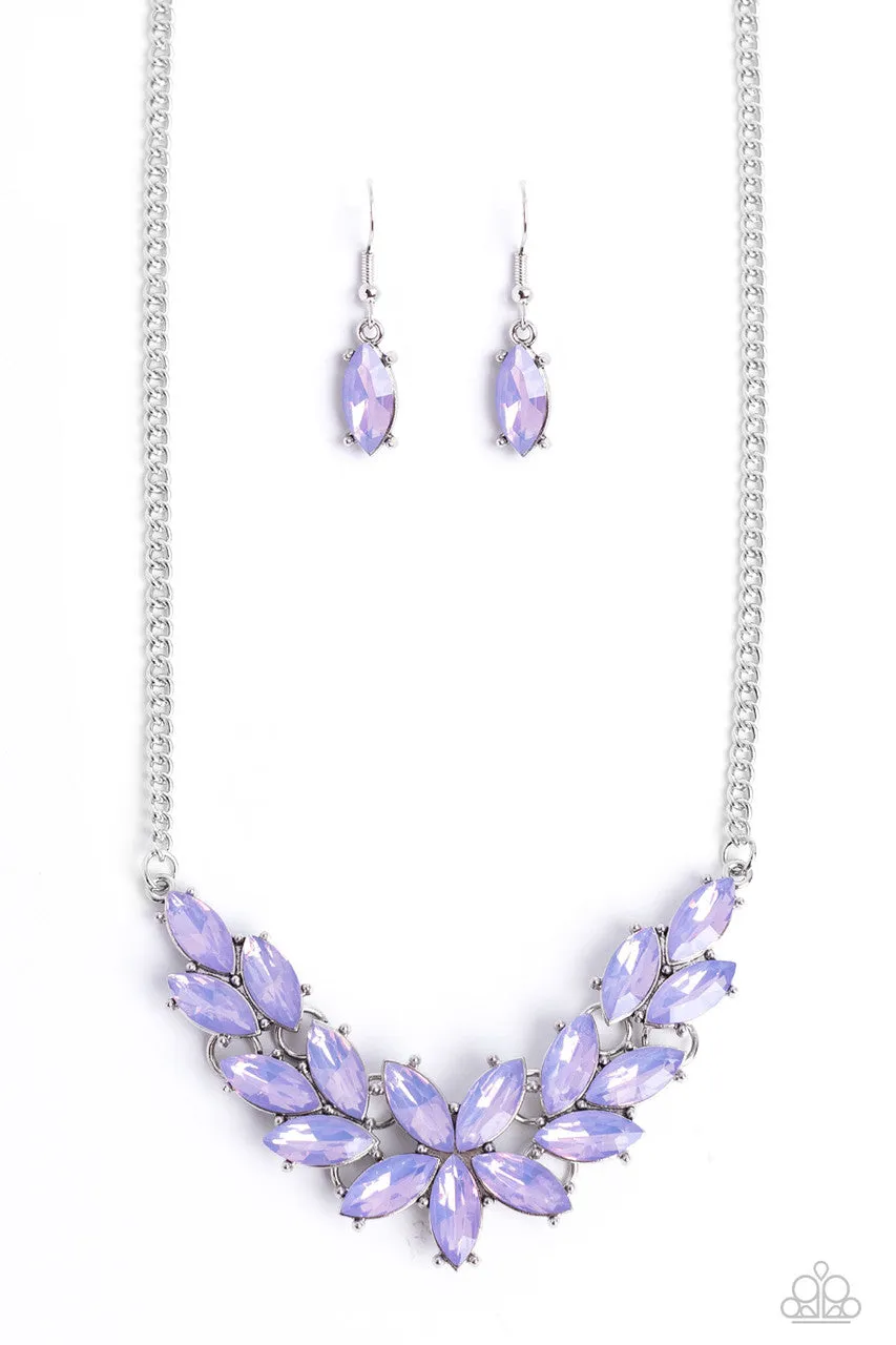 Ethereal Efflorescence - Purple - Opalescent Gem Flower Paparazzi Short Necklace