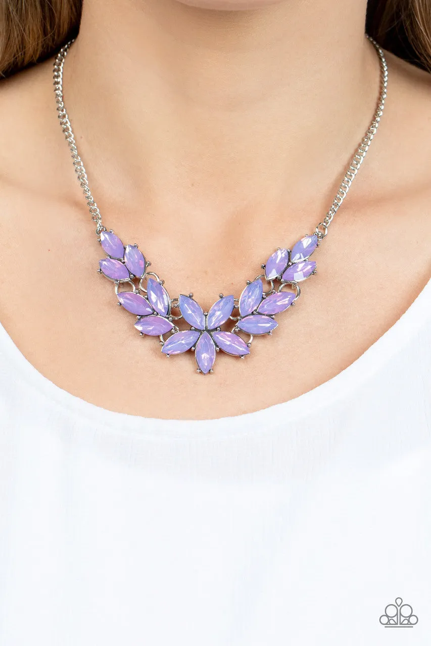 Ethereal Efflorescence - Purple - Opalescent Gem Flower Paparazzi Short Necklace