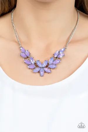 Ethereal Efflorescence - Purple - Opalescent Gem Flower Paparazzi Short Necklace