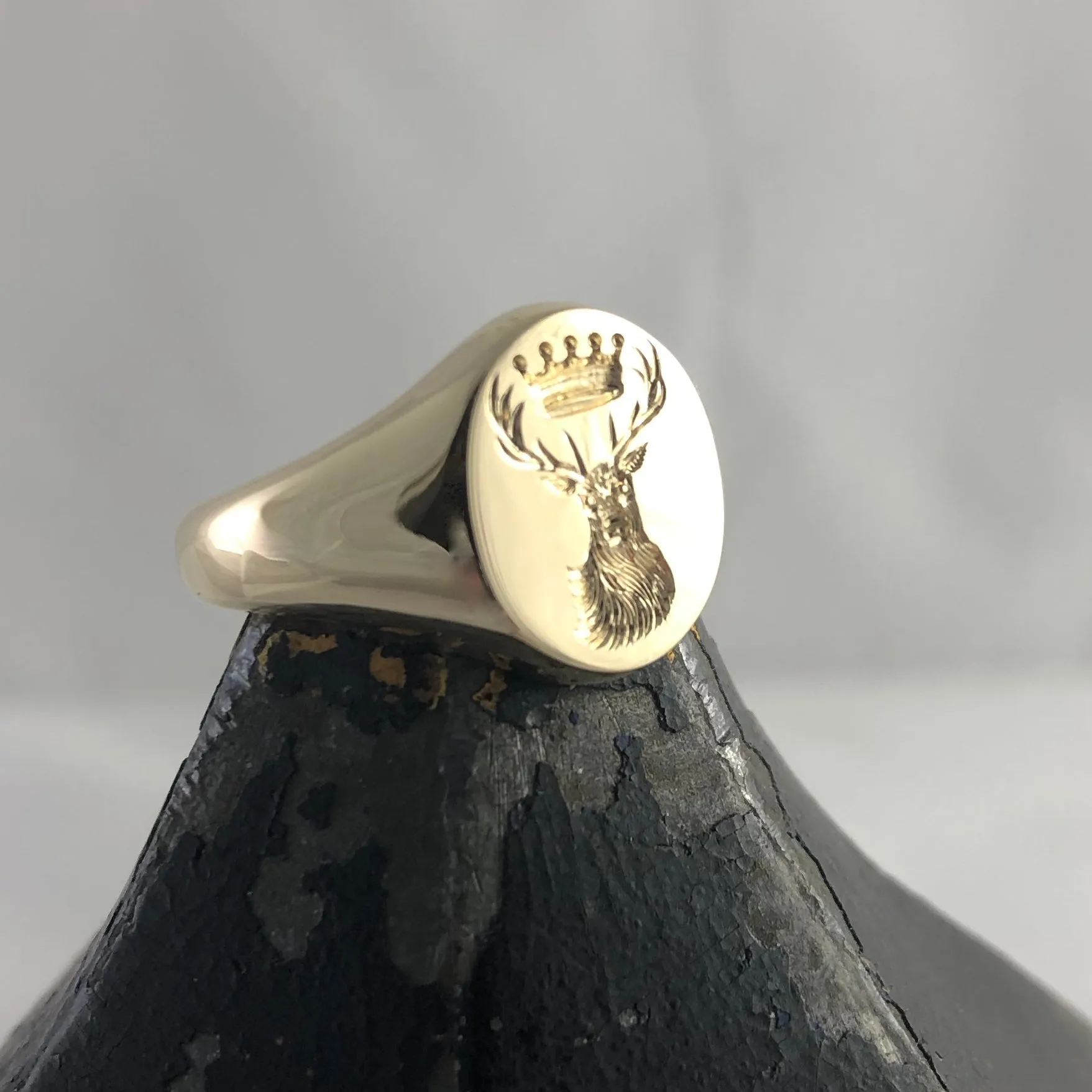 Family Crest Seal Engraved 13mm x 11mm  -  9 Carat Yellow Gold Signet Ring