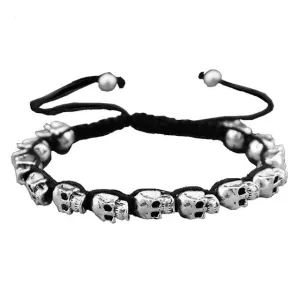 Fashion Jewelry Vintage Look Silver Plated Handmade Rope Woven Skull Bead Bracelet