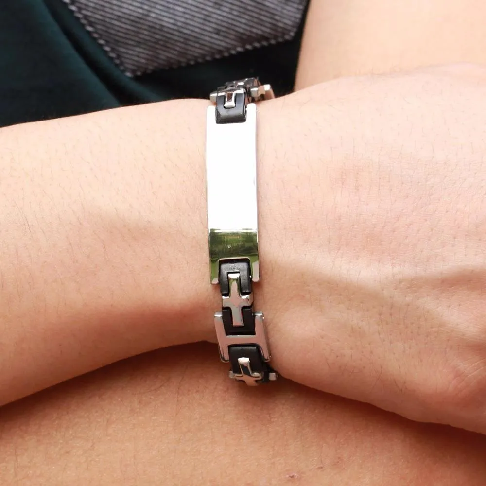 Fashion Stainless Steel Punk 220mm length Cross Bracelets for Men, Best Black Bracelets Gift for Dad