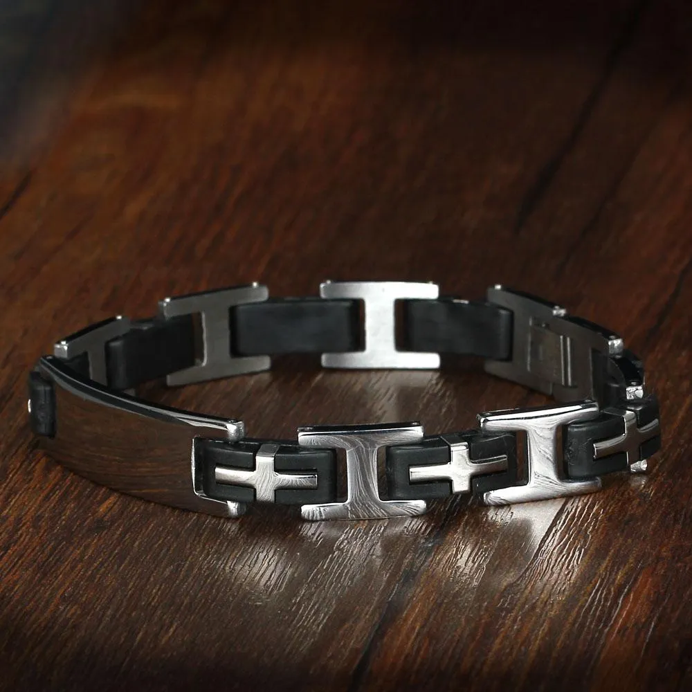 Fashion Stainless Steel Punk 220mm length Cross Bracelets for Men, Best Black Bracelets Gift for Dad