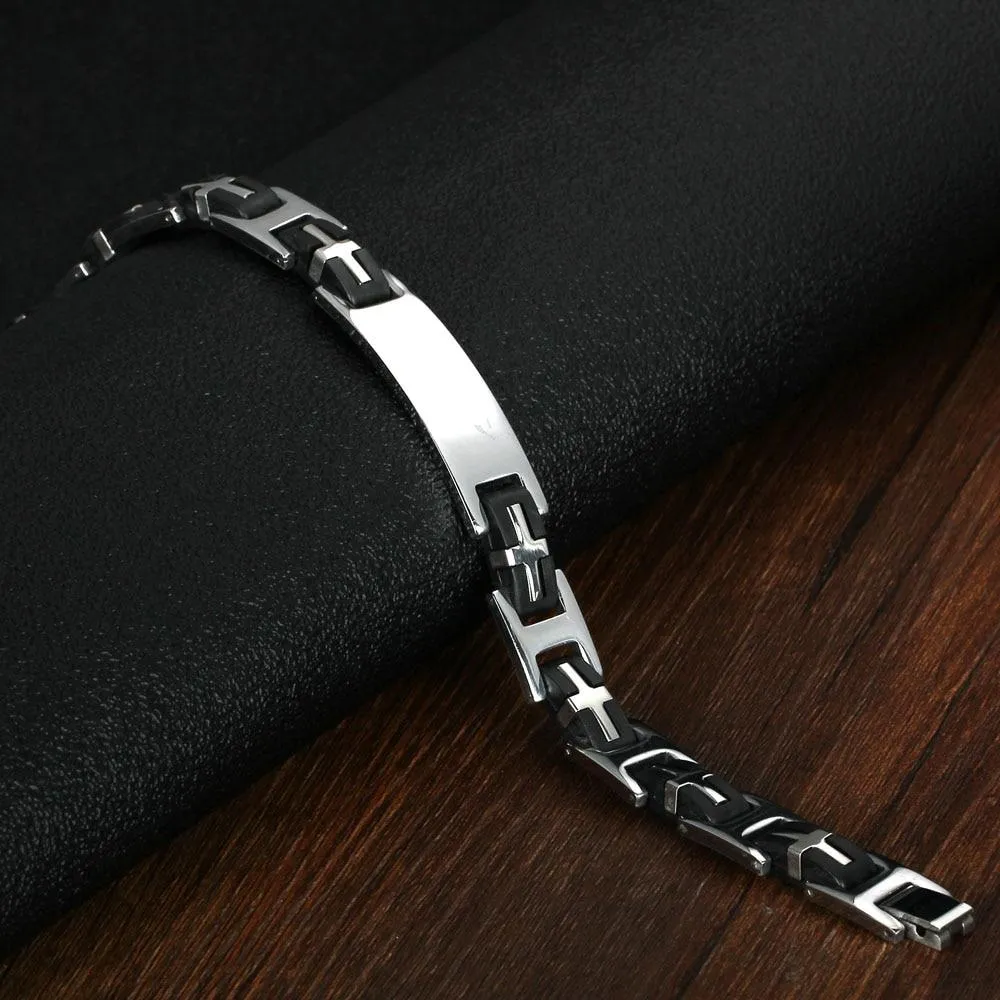 Fashion Stainless Steel Punk 220mm length Cross Bracelets for Men, Best Black Bracelets Gift for Dad