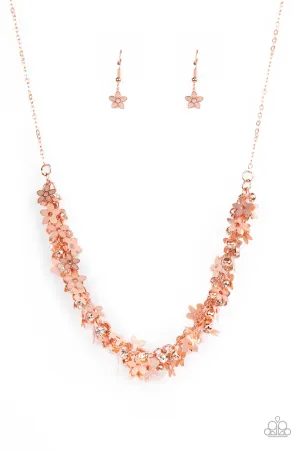 Fearlessly Floral - Copper - Flower and White Rhinestone Paparazzi Short Necklace