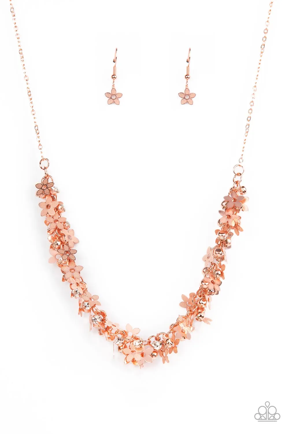 Fearlessly Floral - Copper - Flower and White Rhinestone Paparazzi Short Necklace