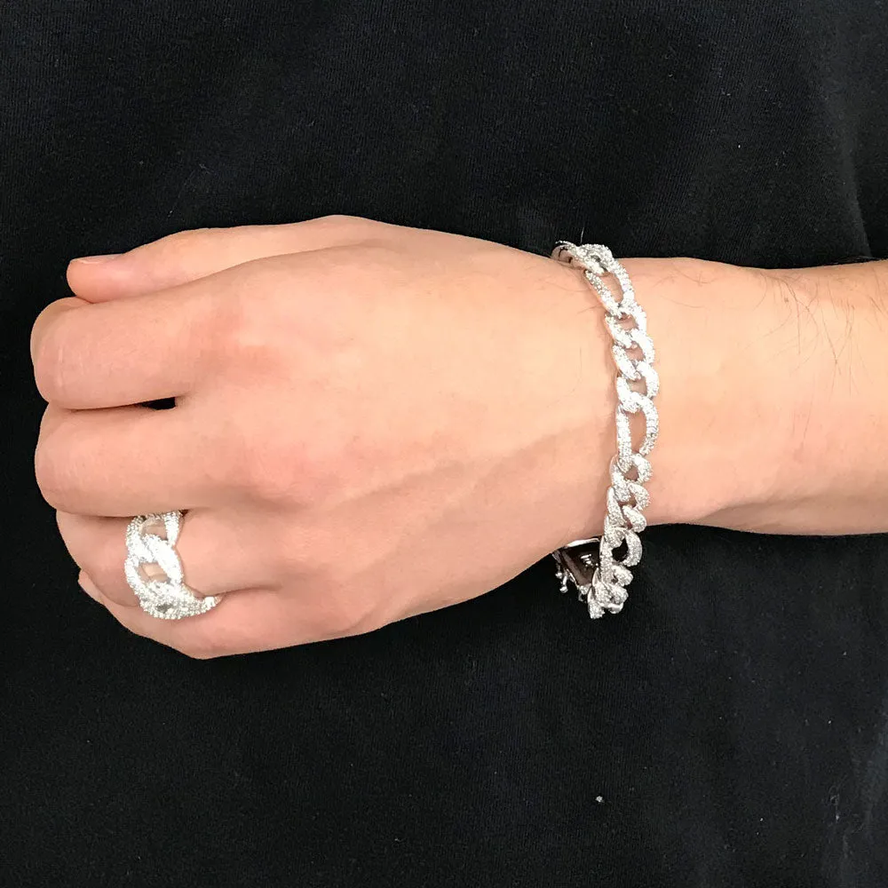 Figaro Moissanite Bracelet Iced Out .925 Sterling Silver