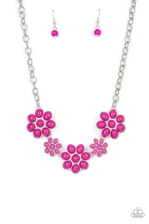 Flamboyantly Flowering - Pink - Beaded Flower Petal Paparazzi Short Necklace
