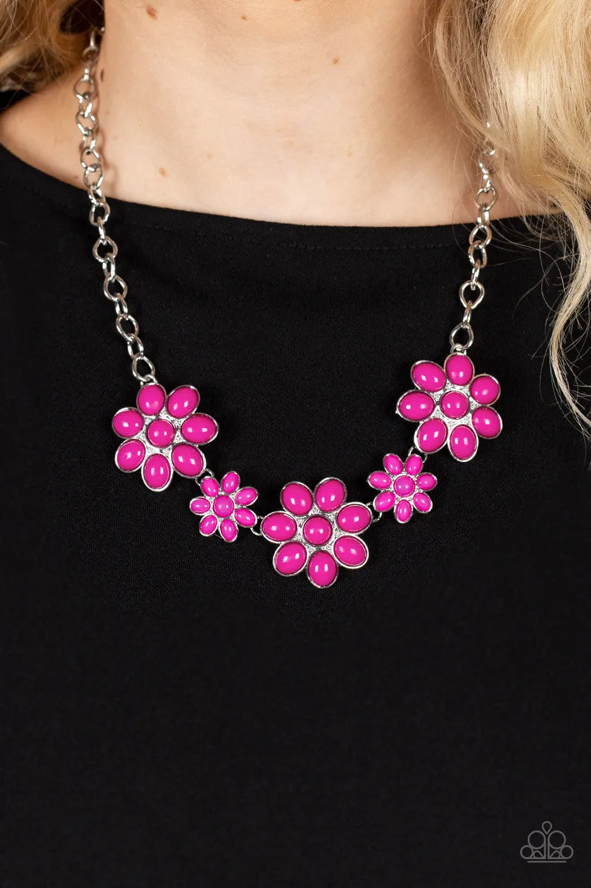 Flamboyantly Flowering - Pink - Beaded Flower Petal Paparazzi Short Necklace