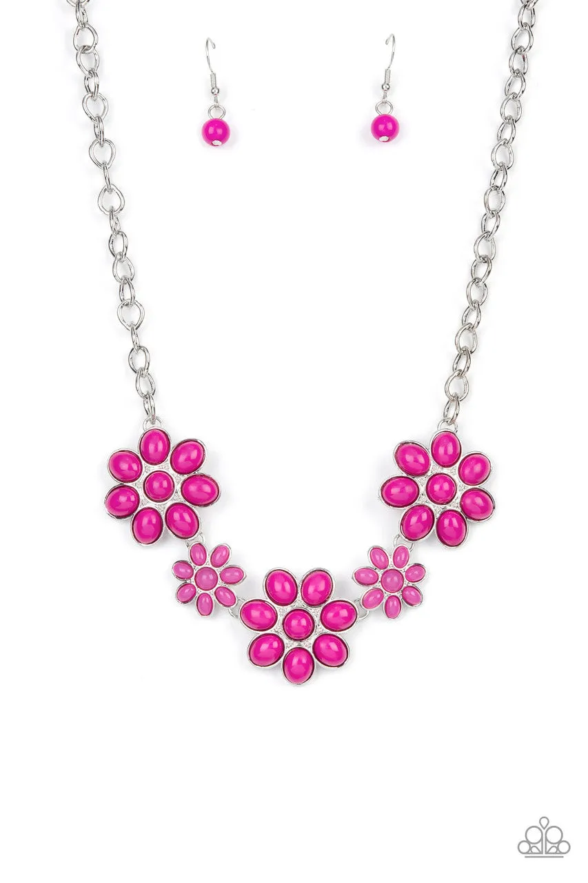 Flamboyantly Flowering - Pink - Beaded Flower Petal Paparazzi Short Necklace
