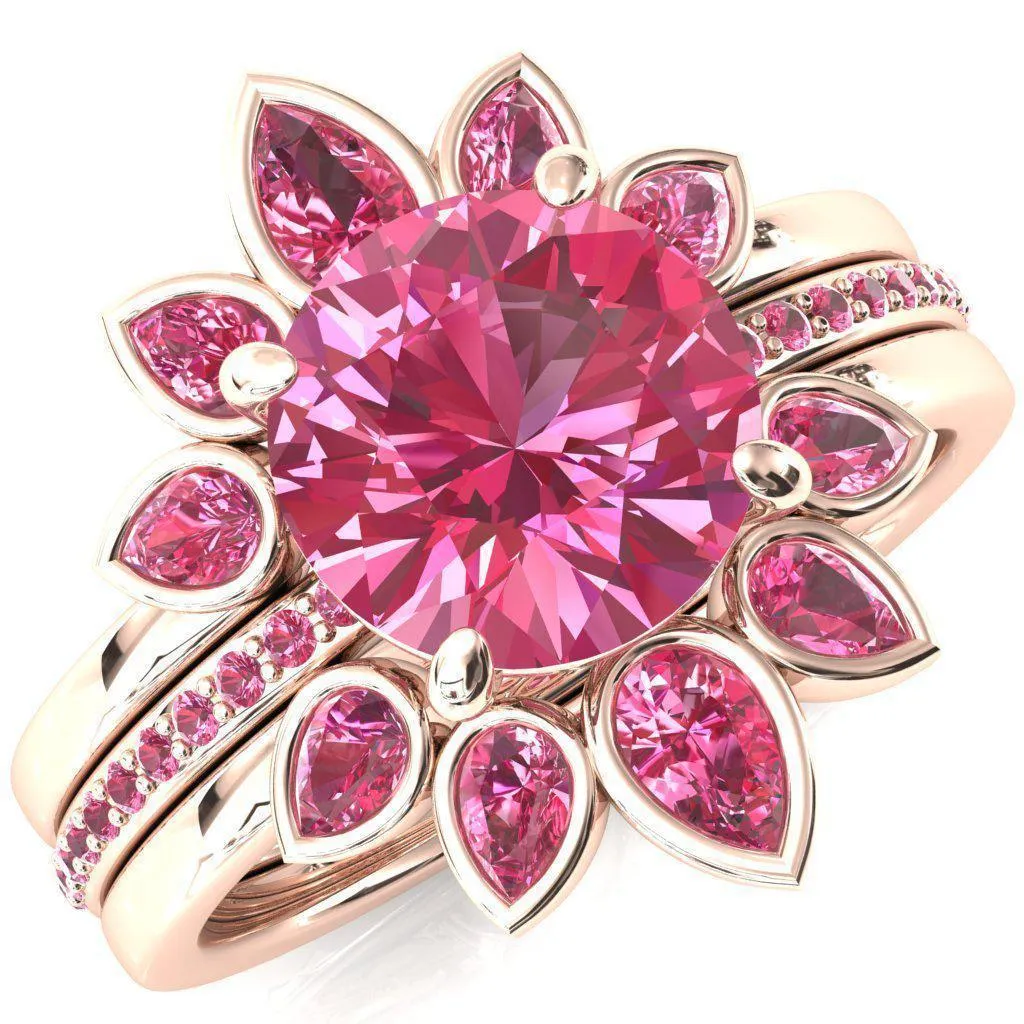 Flora Round Pink Sapphire 1/2 Eternity Accent Pink Sapphire Ring