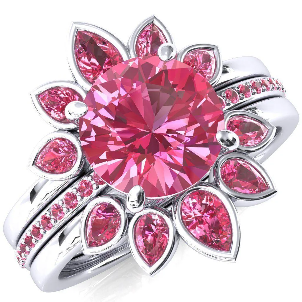 Flora Round Pink Sapphire 1/2 Eternity Accent Pink Sapphire Ring