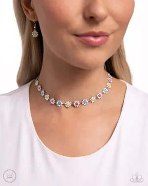 Floral Falsetto - White - Colorful Center Flower Paparazzi Choker Necklace