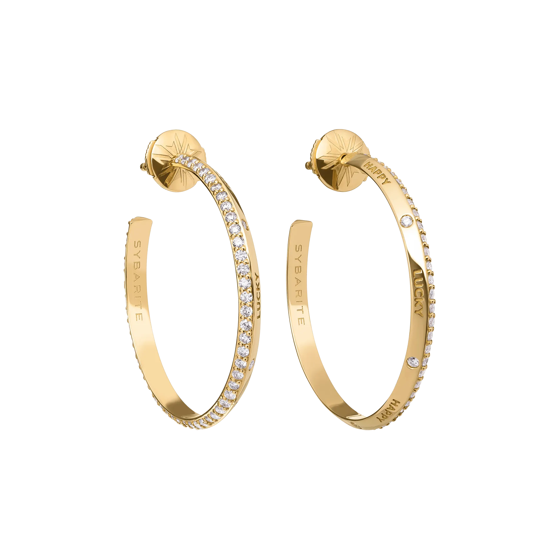 Fortune Hoop Earrings in Yellow Gold with White Diamonds