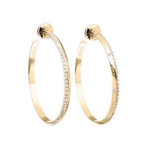 Fortune Hoop Earrings in Yellow Gold with White Diamonds