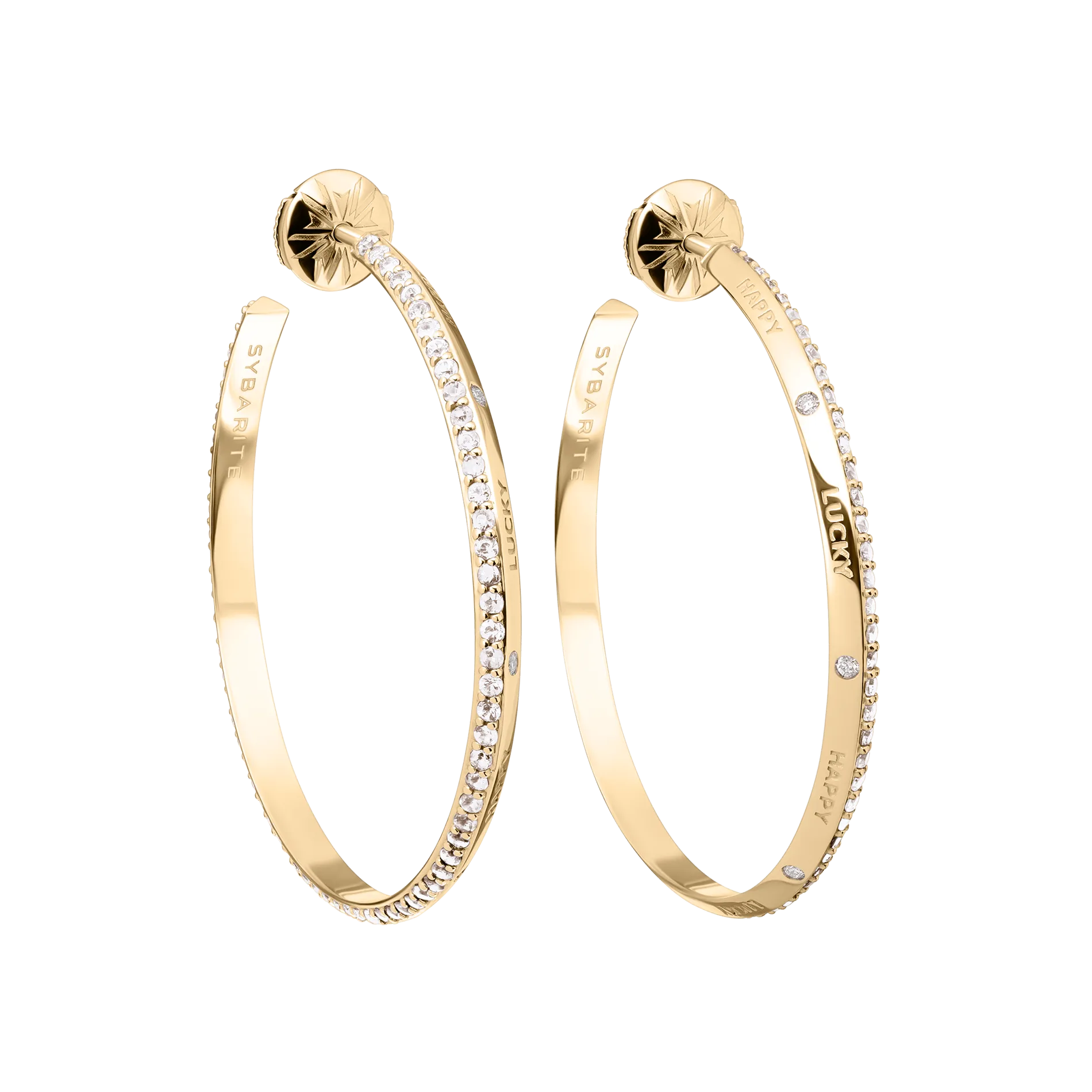 Fortune Hoop Earrings in Yellow Gold with White Diamonds