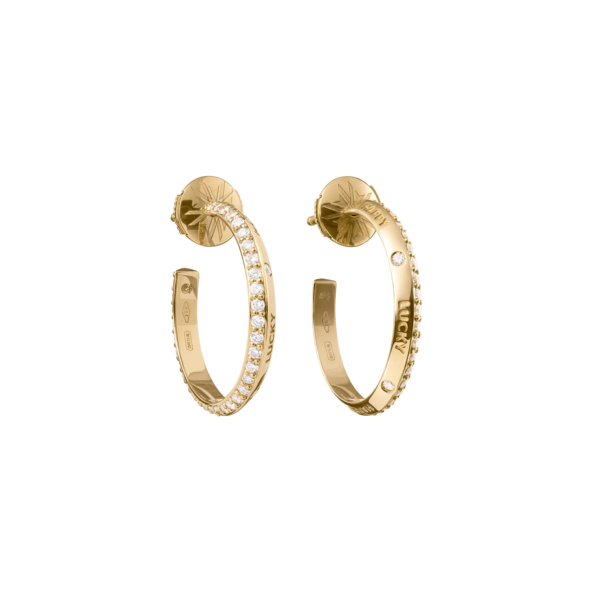 Fortune Hoop Earrings in Yellow Gold with White Diamonds