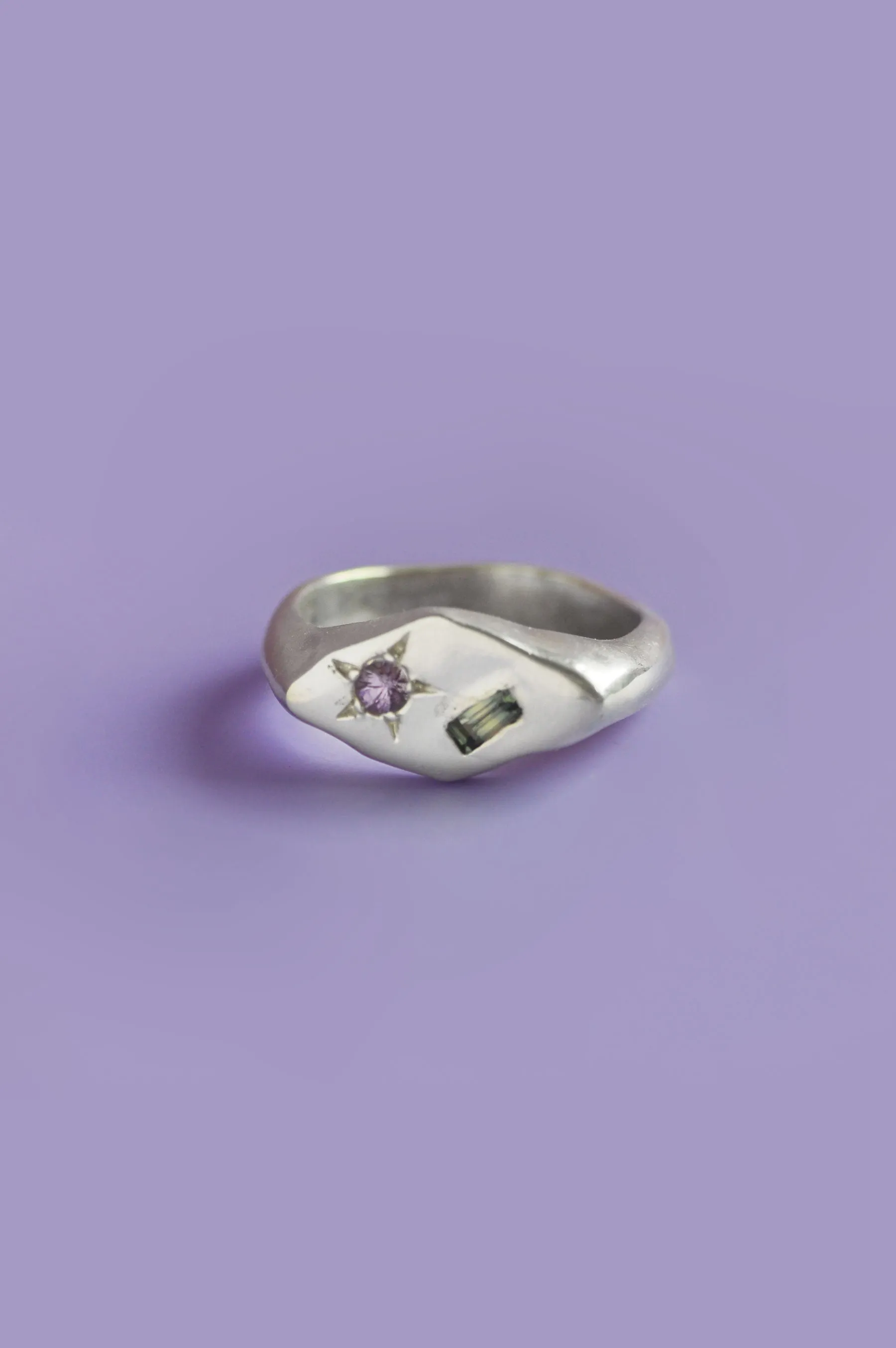 Frankie Green Sapphire & Pink Tourmaline Silver Signet 906-2
