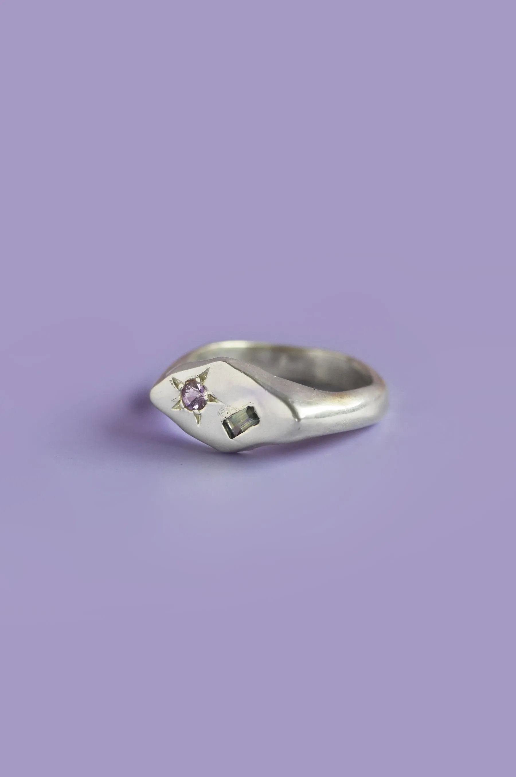 Frankie Green Sapphire & Pink Tourmaline Silver Signet 906-2