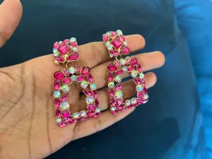 Fuchsia earring , fuchsia rhinestone earrings , big light pink earring , fuchsia crystal earrings , pink Ab  dark pink rhinestone earring