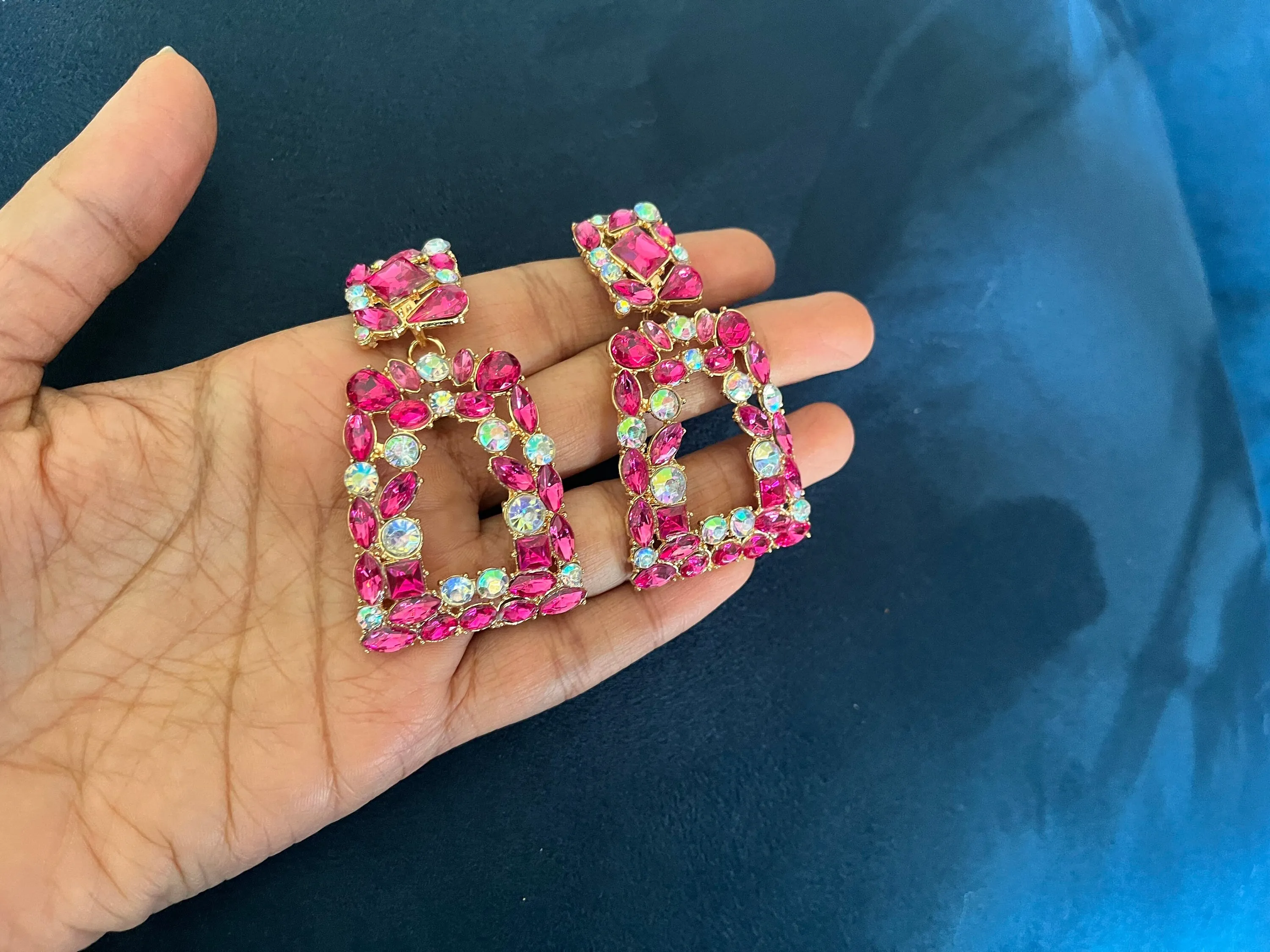 Fuchsia earring , fuchsia rhinestone earrings , big light pink earring , fuchsia crystal earrings , pink Ab  dark pink rhinestone earring