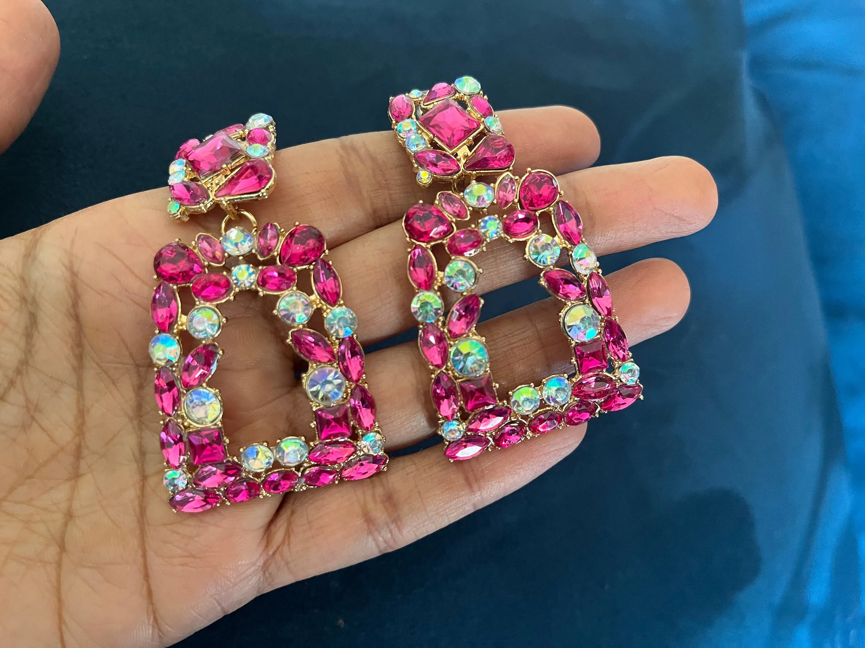 Fuchsia earring , fuchsia rhinestone earrings , big light pink earring , fuchsia crystal earrings , pink Ab  dark pink rhinestone earring