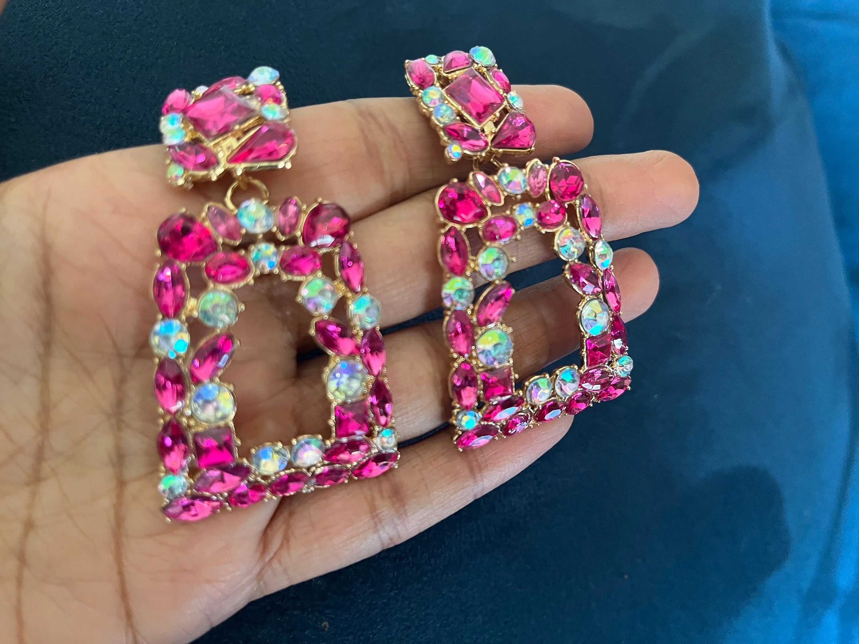 Fuchsia earring , fuchsia rhinestone earrings , big light pink earring , fuchsia crystal earrings , pink Ab  dark pink rhinestone earring