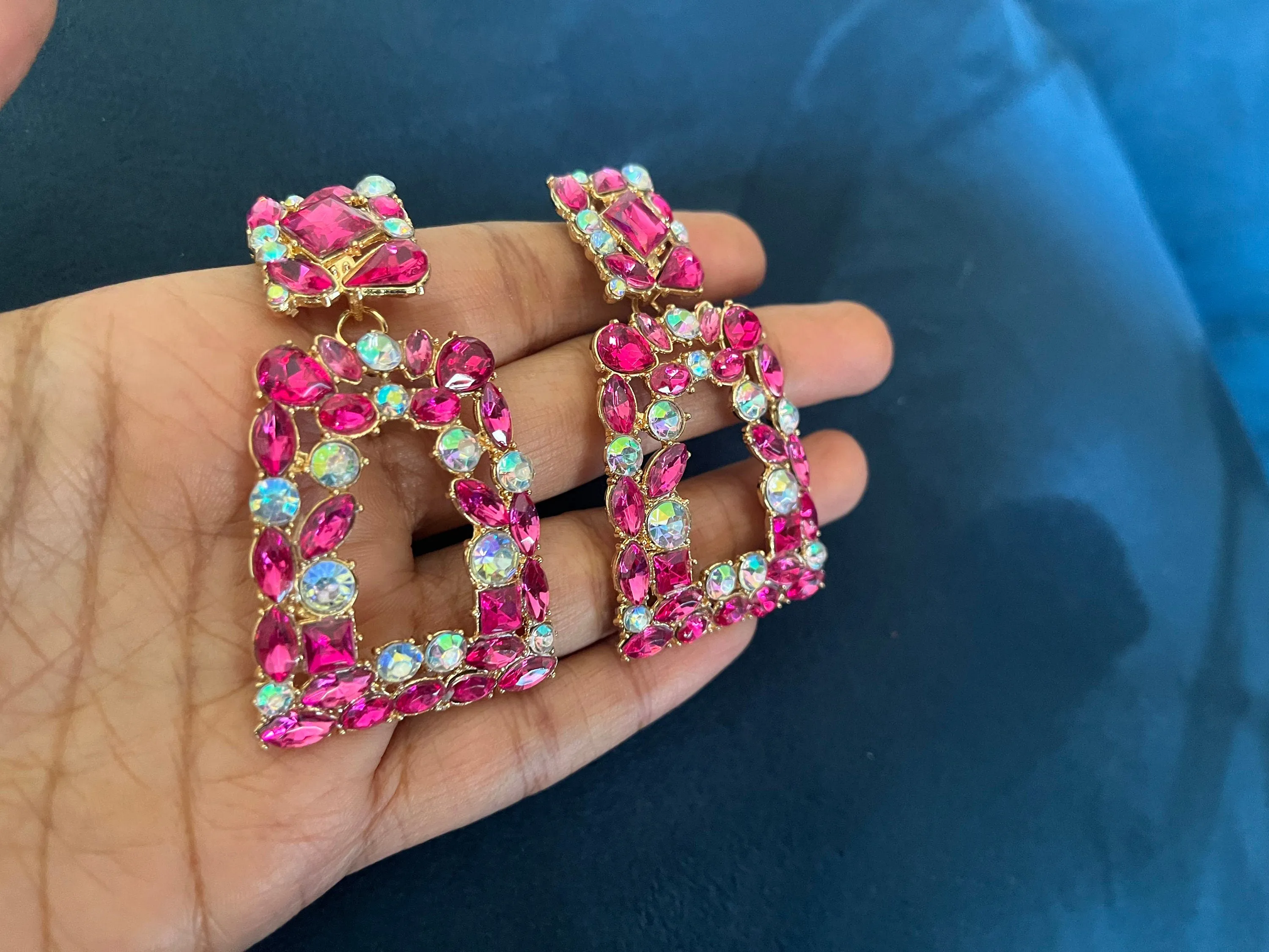 Fuchsia earring , fuchsia rhinestone earrings , big light pink earring , fuchsia crystal earrings , pink Ab  dark pink rhinestone earring