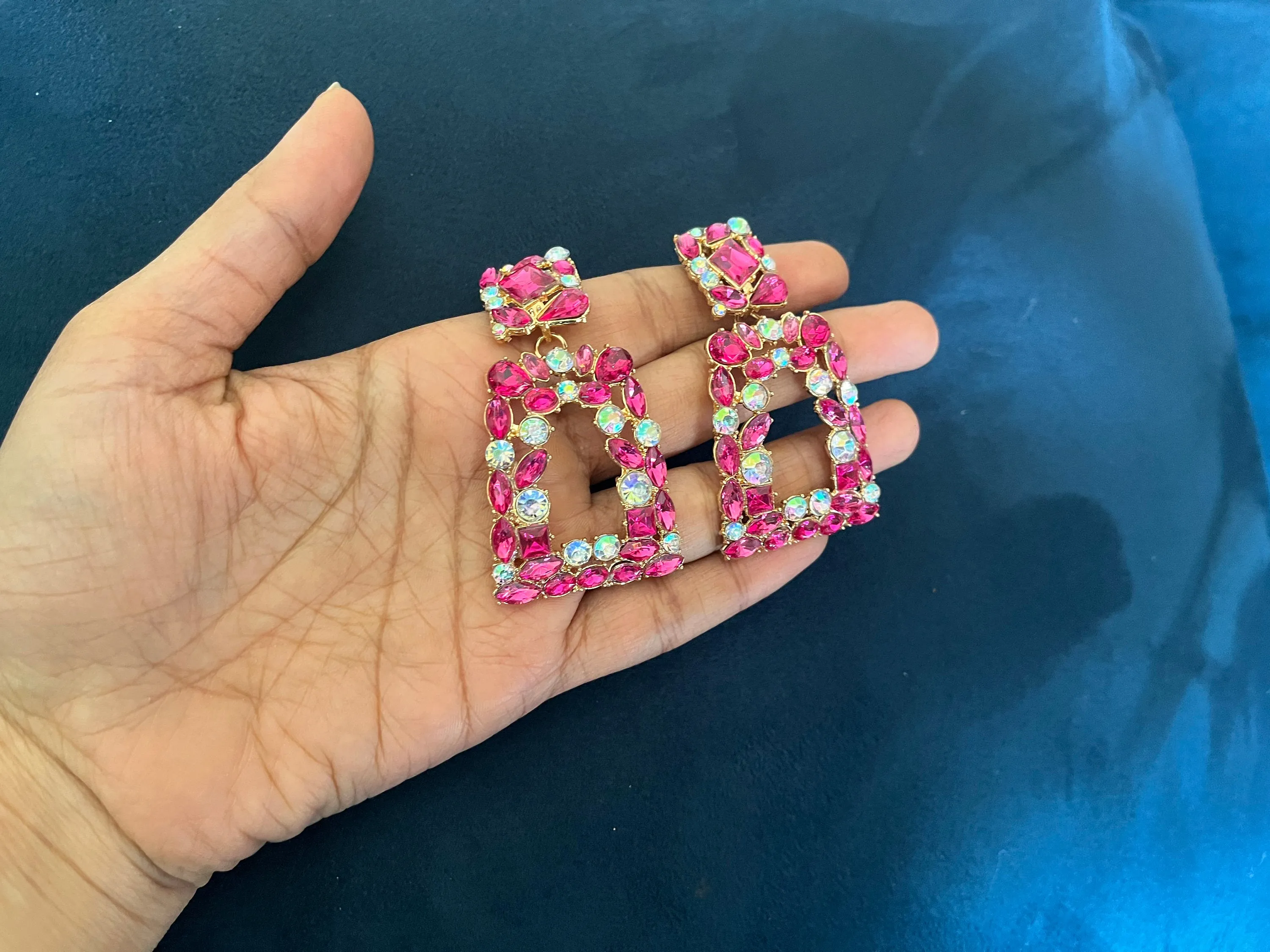 Fuchsia earring , fuchsia rhinestone earrings , big light pink earring , fuchsia crystal earrings , pink Ab  dark pink rhinestone earring