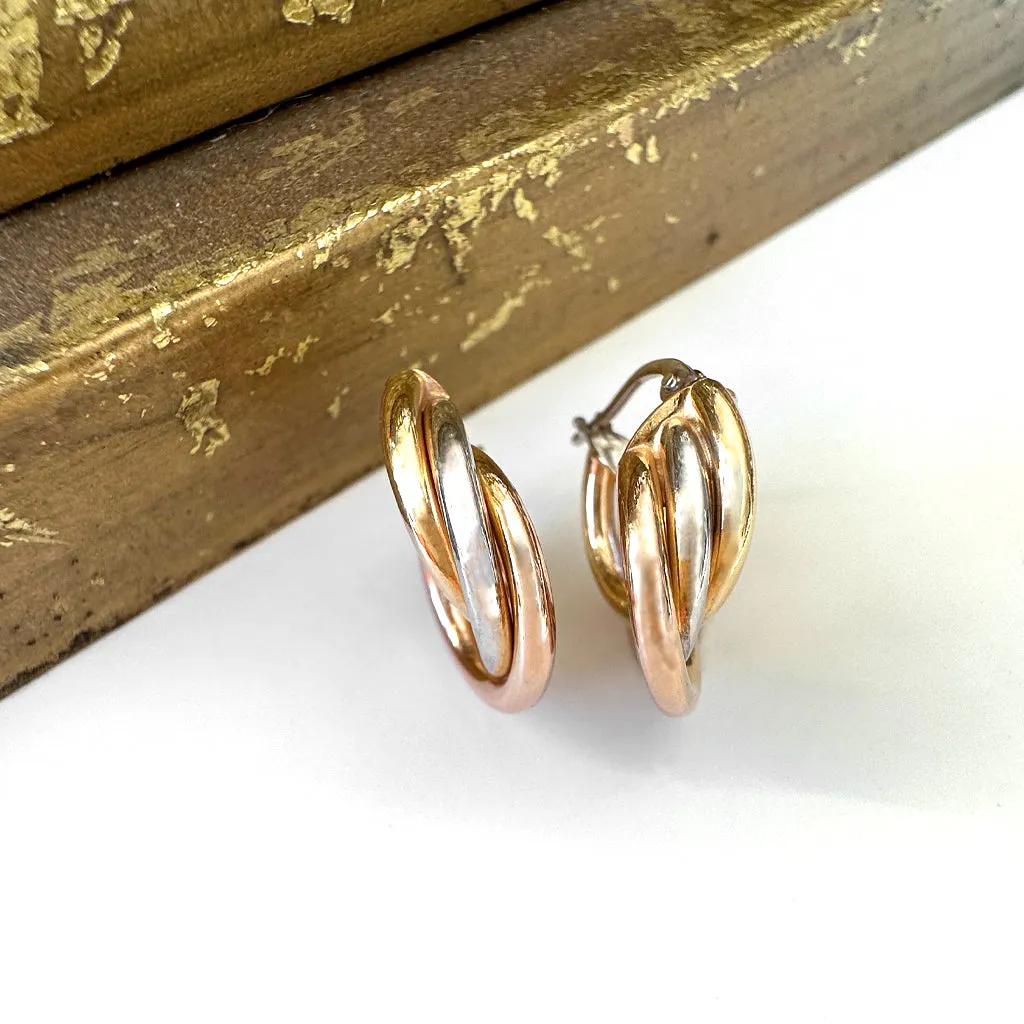 Funky Twisted Three Gold Hoops