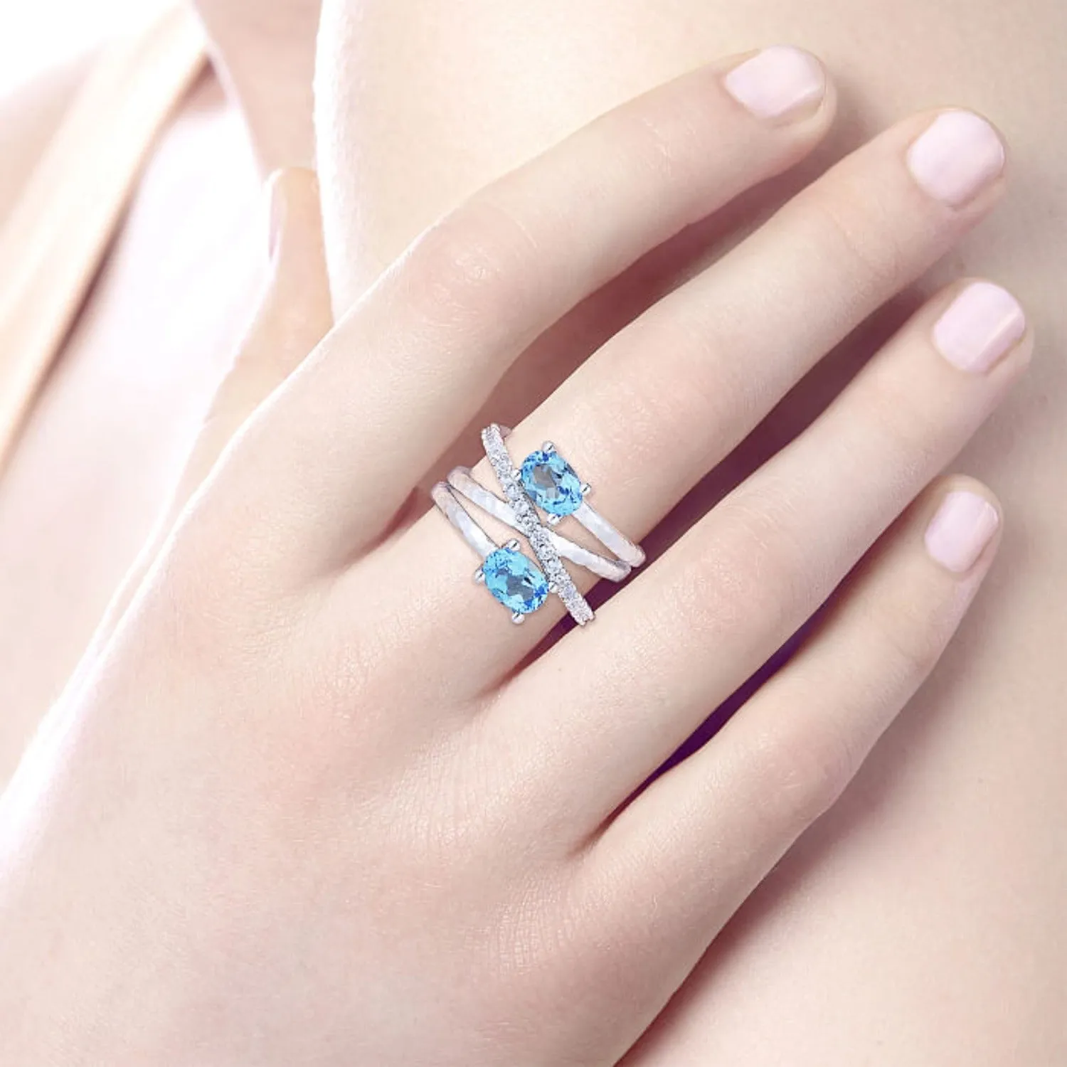 Gabriel & Co. Sterling Silver Blue Topaz and White Sapphire Ring