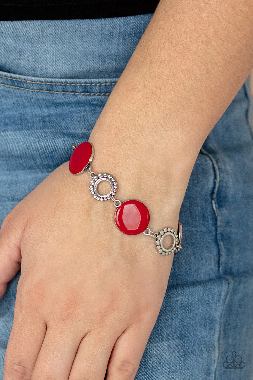 Garden Regalia - Red - Enamel Disc Silver Flower Paparazzi Lobster Claw Bracelet