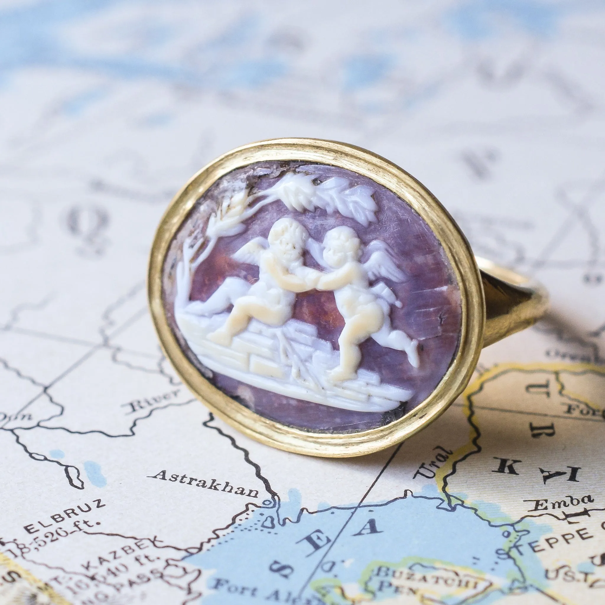 Georgian "Cherubs At Play" Shell Cameo Ring