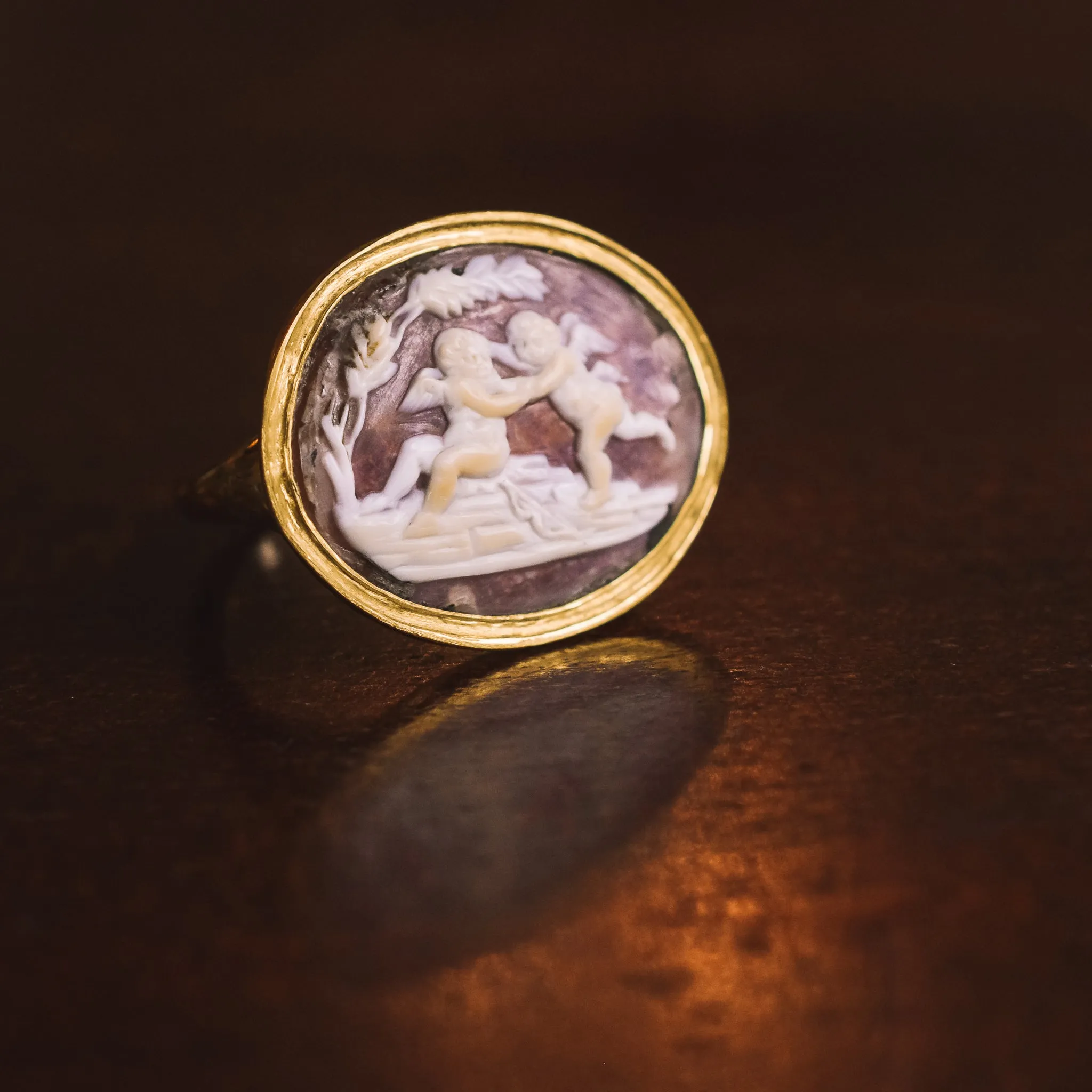 Georgian "Cherubs At Play" Shell Cameo Ring