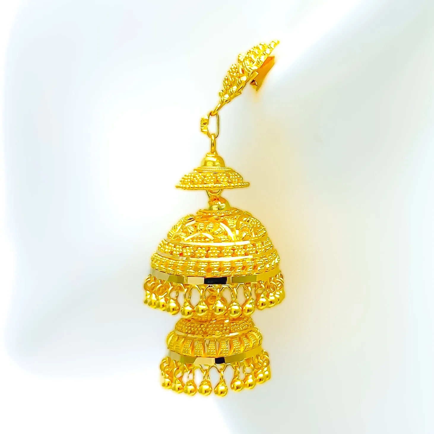 Glam Triple Chandelier 22k Gold Jhumki Earrings