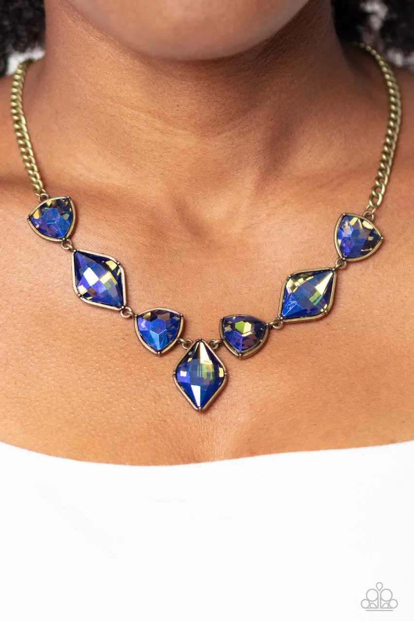 Glittering Geometrics - Brass - Purple Iridescent UV Gem Paparazzi Short Necklace