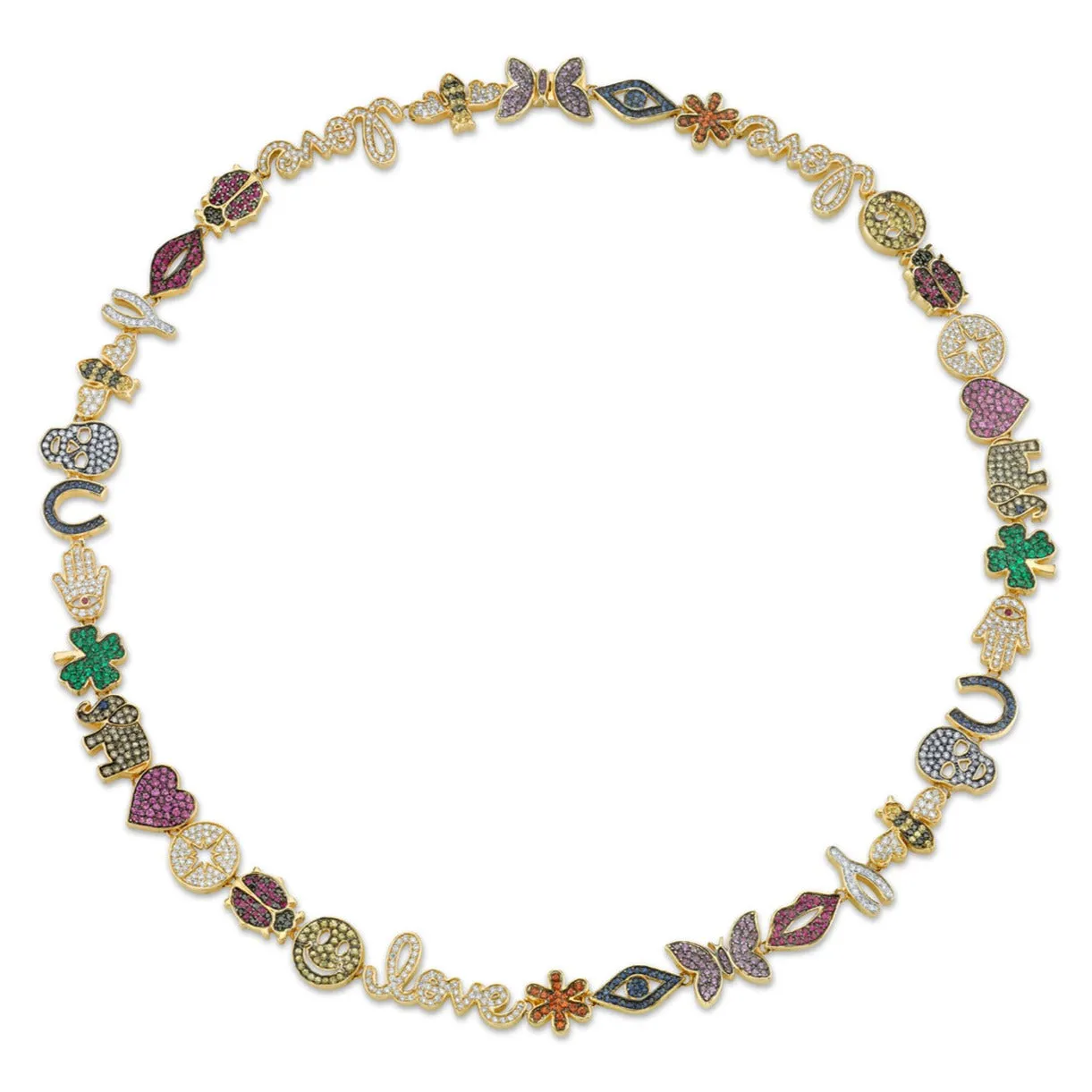 Gold & Diamond Rainbow Anniversary Multi-Icon Eternity Necklace