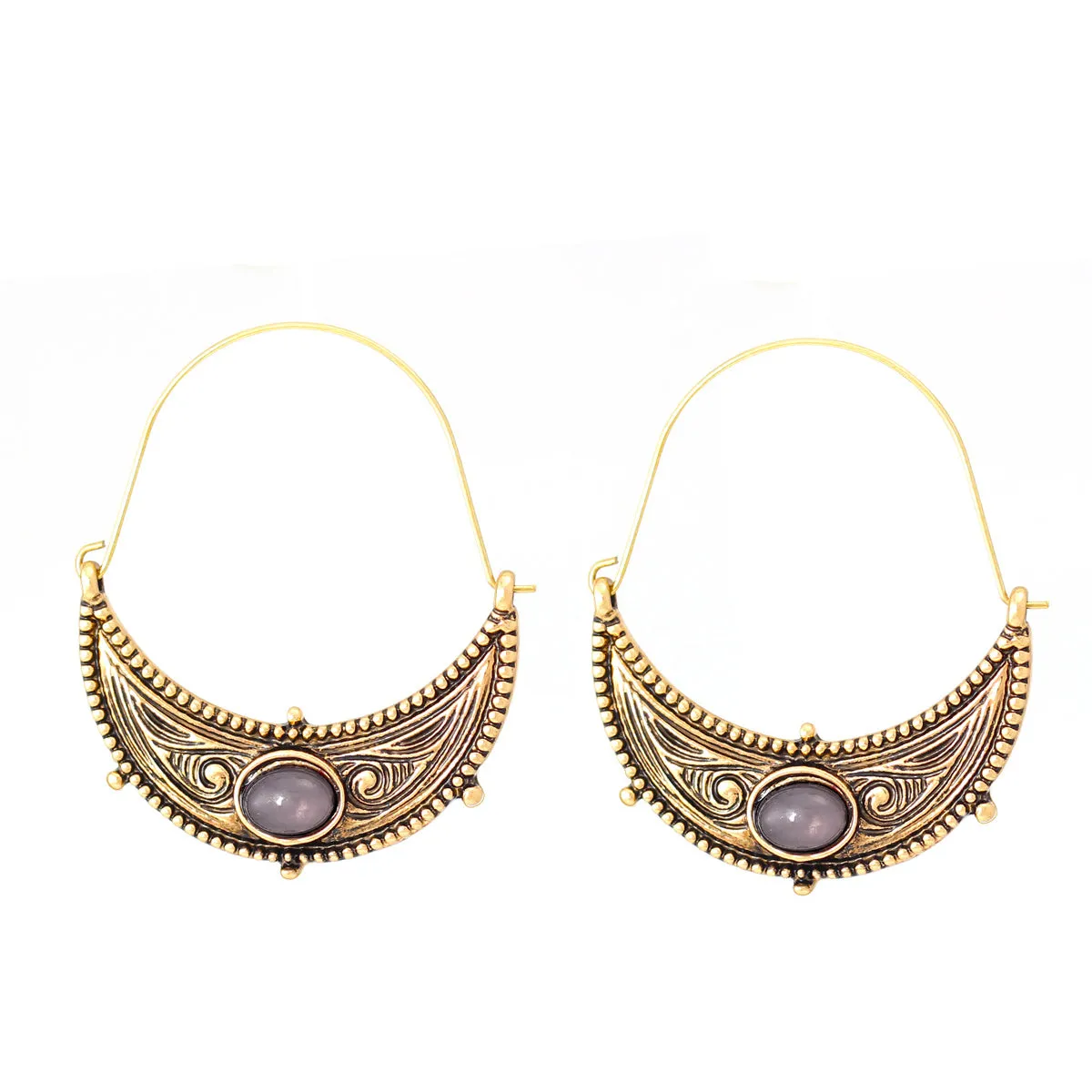 GOLD AND GREY STONE HOOP EARRINGS #SWKK-1574GLD (MC10)