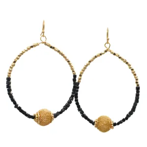 GOLD BALL AND BLACK BEADS DROP EARRINGS #SQGN9122604BK