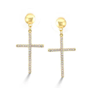 GOLD CRYSTAL CROSS POST EARRINGS #SWKK-11352GLD (GF12)