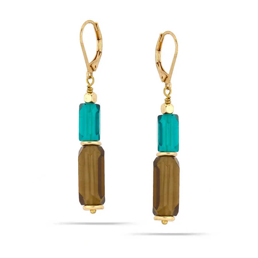 Gold Green And Smokey Drop Earrings #195TL3301 (2C2/4B4/4B1)