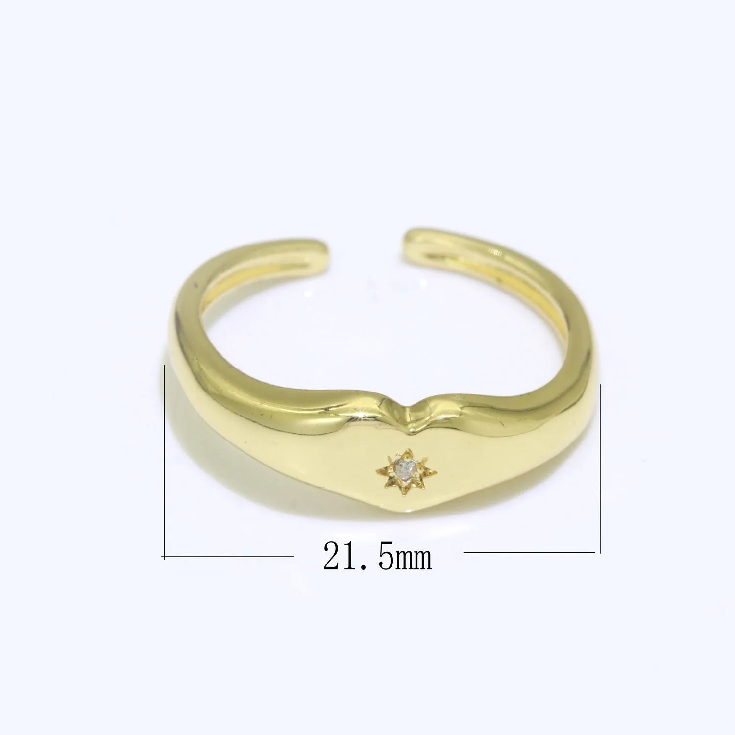 Gold Heart Signet Ring Open Adjustable Ring CZ Polaris Star burst Stackable Chunky Bold Celestial Ring Jewelry Gift, S-109